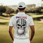 Personalized American Flag Skull Eagle Camo Golf Polo Shirts, Patriotic Golf Outfits