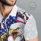 Personalized American Flag Skull Eagle Camo Golf Polo Shirts, Patriotic Golf Outfits