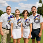 Personalized American Flag Skull Eagle Camo Golf Polo Shirts, Patriotic Golf Outfits