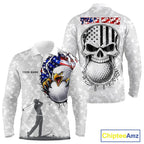 Personalized American Flag Skull Eagle Camo Golf Polo Shirts, Patriotic Golf Outfits