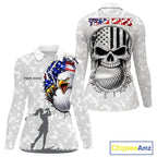 Personalized American Flag Skull Eagle Camo Golf Polo Shirts, Patriotic Golf Outfits