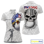 Personalized American Flag Skull Eagle Camo Golf Polo Shirts, Patriotic Golf Outfits
