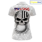 Personalized American Flag Skull Eagle Camo Golf Polo Shirts, Patriotic Golf Outfits