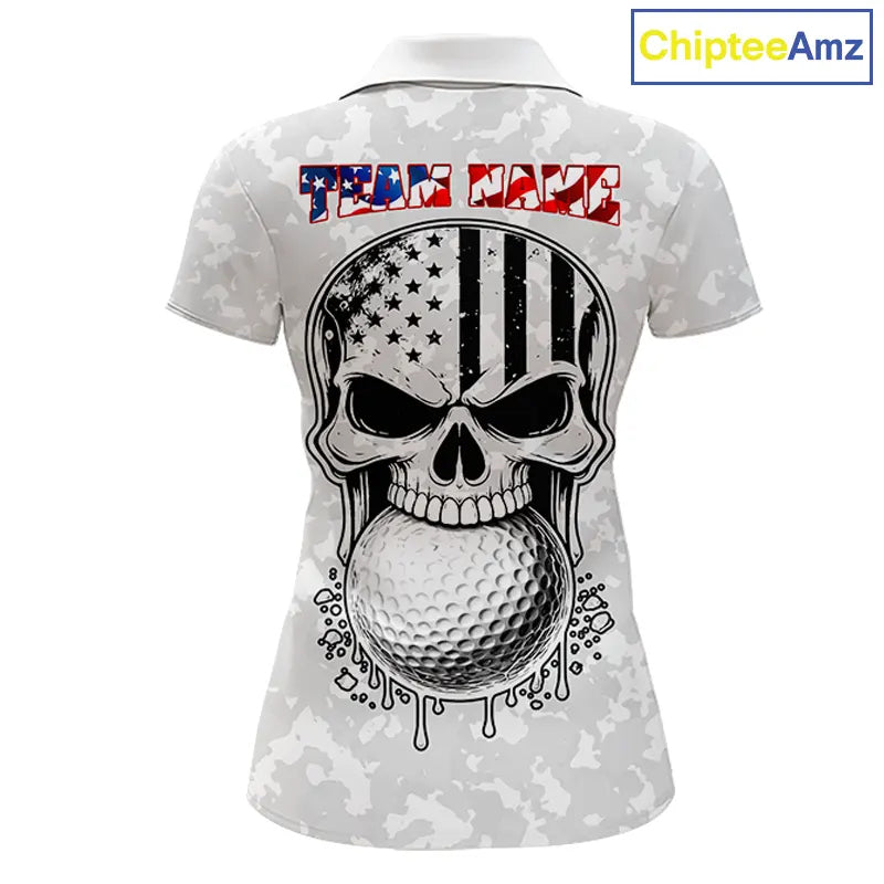 Personalized American Flag Skull Eagle Camo Golf Polo Shirts, Patriotic Golf Outfits