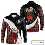 Funny Santa Golf Christmas Polo Shirt green and red argyle pattern Custom Golf outfit