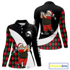 Funny Santa Golf Christmas Polo Shirt green and red argyle pattern Custom Golf outfit