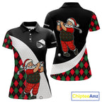 Funny Santa Golf Christmas Polo Shirt green and red argyle pattern Custom Golf outfit
