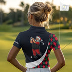 Funny Santa Golf Christmas Polo Shirt green and red argyle pattern Custom Golf outfit