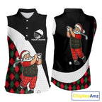 Funny Santa Golf Christmas Sleeveless Polo Shirt green & red argyle pattern Custom Golf outfit