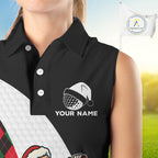 Funny Santa Golf Christmas Sleeveless Polo Shirt green & red argyle pattern Custom Golf outfit