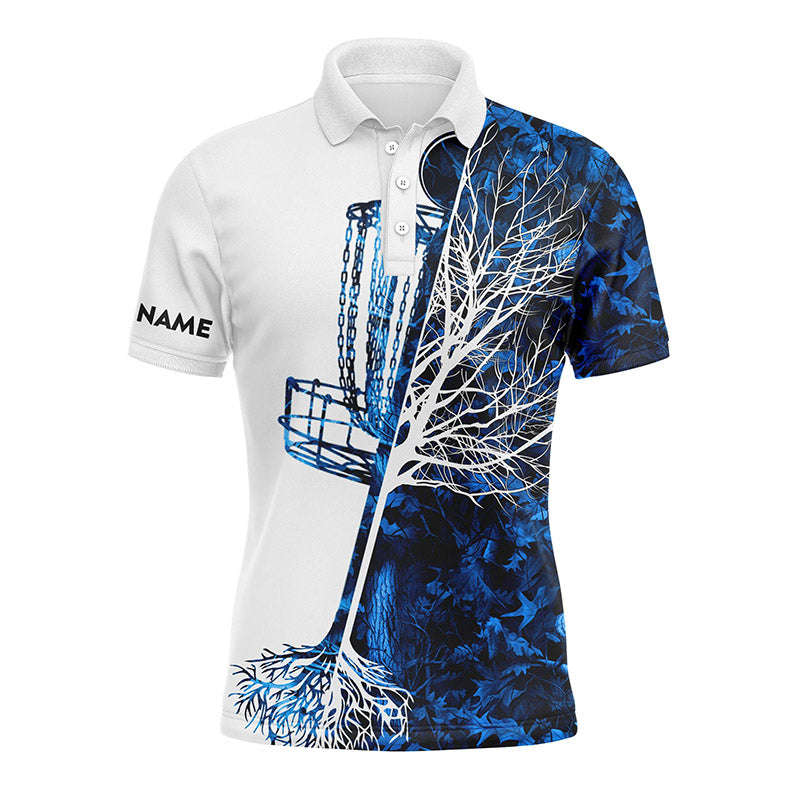 disc golf polo shirt custom name blue camo disc golf basket, personalized disc golf shirts