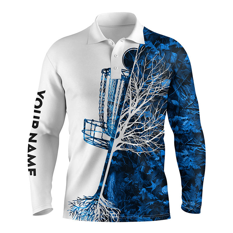 disc golf polo shirt custom name blue camo disc golf basket, personalized disc golf shirts