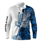 disc golf polo shirt custom name blue camo disc golf basket, personalized disc golf shirts