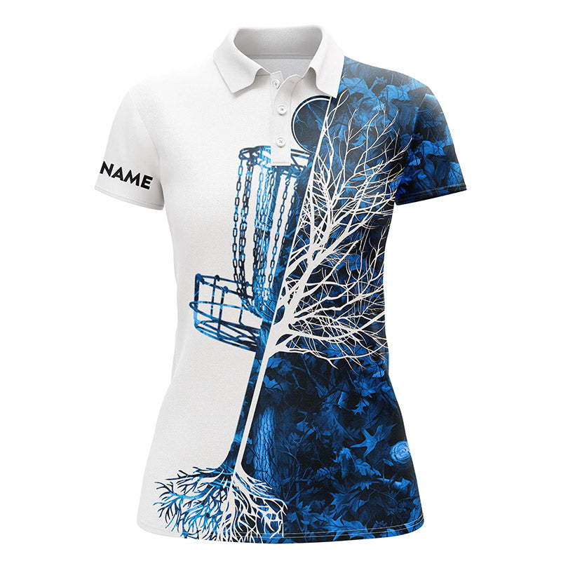 disc golf polo shirt custom name blue camo disc golf basket, personalized disc golf shirts