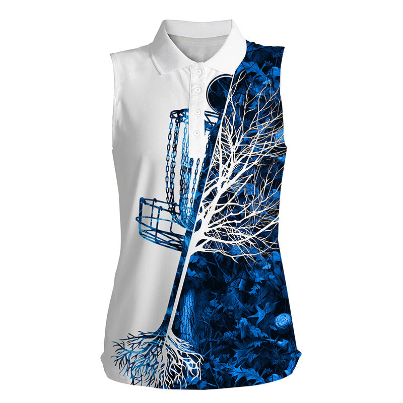 disc golf sleeveless polo shirt blue camo disc golf basket, personalized disc golf shirts