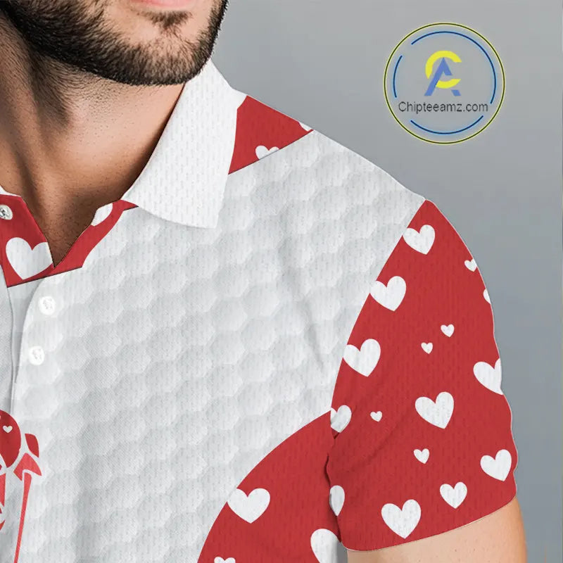 Personalized Red Hearts pattern golf white golf polo shirts custom name Valentine golf gifts
