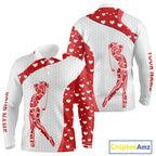 Personalized Red Hearts pattern golf white golf polo shirts custom name Valentine golf gifts
