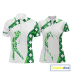 Personalized Green shamrock matching golf polo shirts for couples custom St Patrick's Day golf gifts