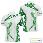 Personalized Green shamrock pattern golf white golf polo shirt custom St Patrick's Day golf gift