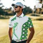 Personalized Green shamrock pattern golf white golf polo shirt custom St Patrick's Day golf gift