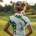 Personalized Green shamrock pattern golf white golf polo shirt custom St Patrick Day golf gift