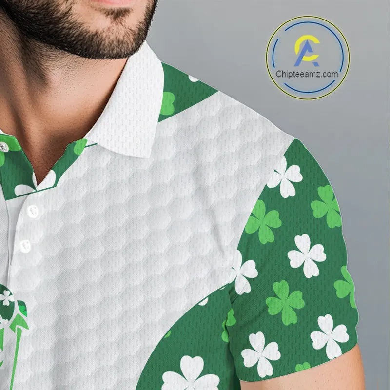 Personalized Green shamrock pattern golf white golf polo shirt custom St Patrick's Day golf gift