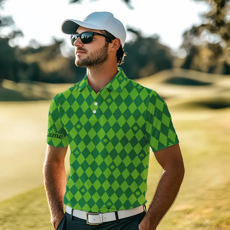 Personalized Green argyle pattern golf polo shirts Custom St Patrick day golf tops