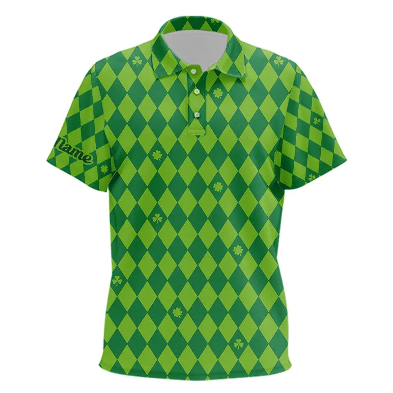 Personalized Green argyle pattern golf polo shirts Custom St Patrick day golf tops