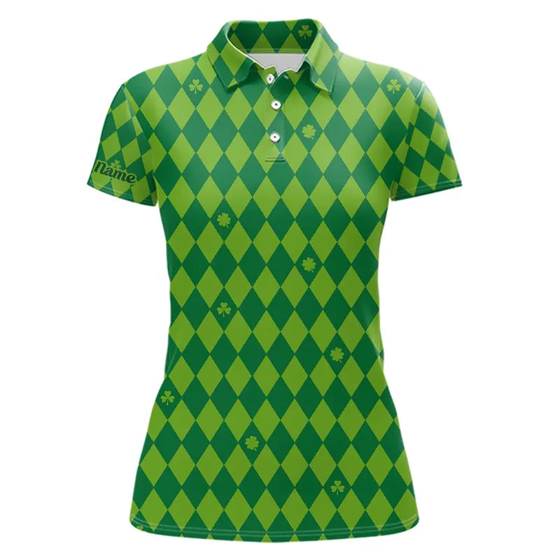 Personalized Green argyle pattern golf polo shirts Custom St Patrick day golf tops