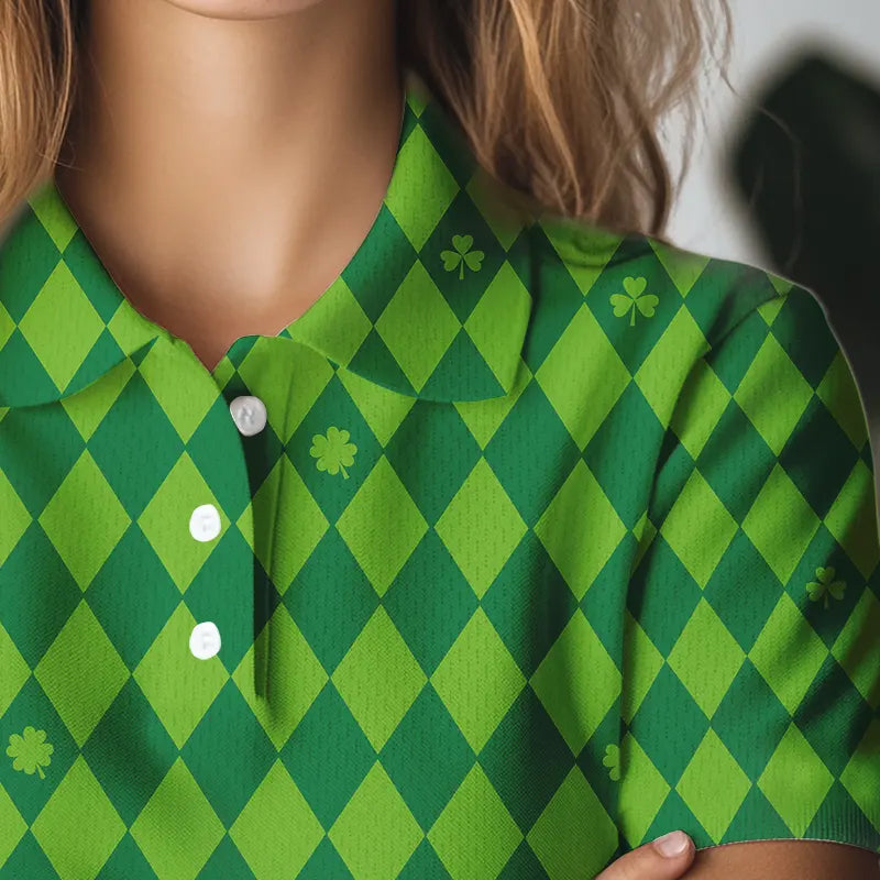 Personalized Green argyle pattern golf polo shirts Custom St Patrick day golf tops