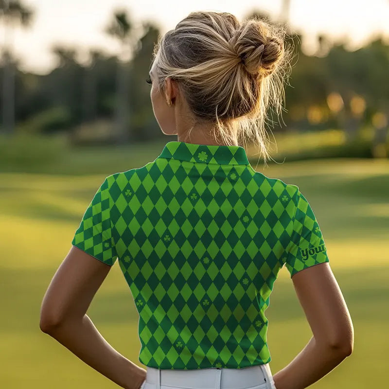 Personalized Green argyle pattern golf polo shirts Custom St Patrick day golf tops