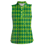 Personalized Green argyle pattern sleeveless polo shirt Custom St Patrick day golf top