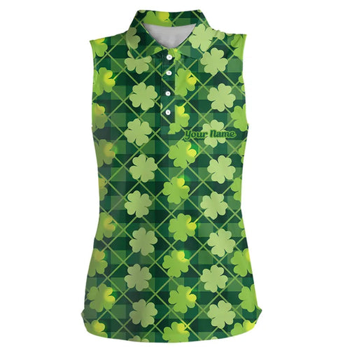 Green argyle shamrock pattern sleeveless polo shirt Custom St Patrick day golf tops