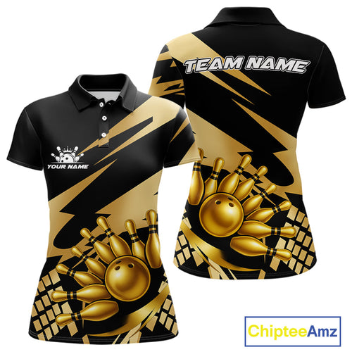 Black and Gold Bowling Polo, Quarter Zip Shirt Custom Team bowling jersey, gift for bowlers