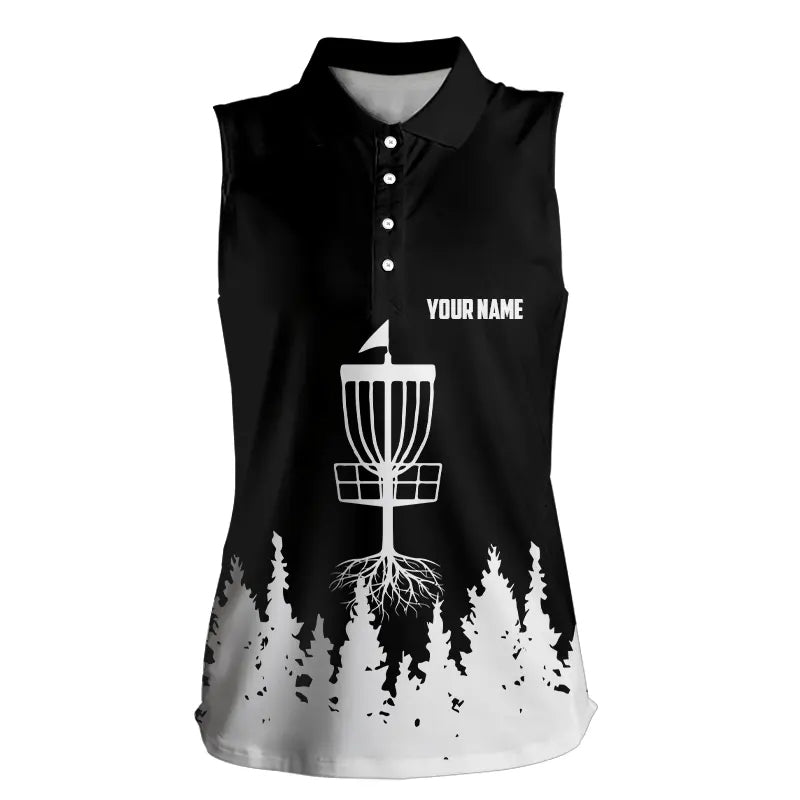 Black and White Disc golf sleeveless polo shirts custom name disc golf jerseys