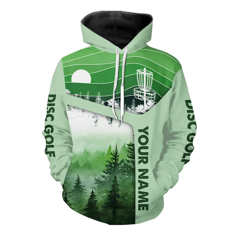 Mint Green Forest Retro Disc Golf Hoodies custom disc golf hoodie, disc golf apparel
