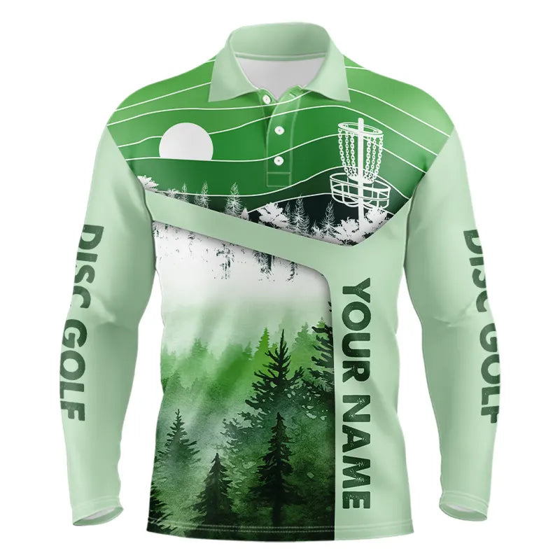 Mint Green Forest Retro Disc golf polo shirts custom name disc golf jerseys, disc golf apparel