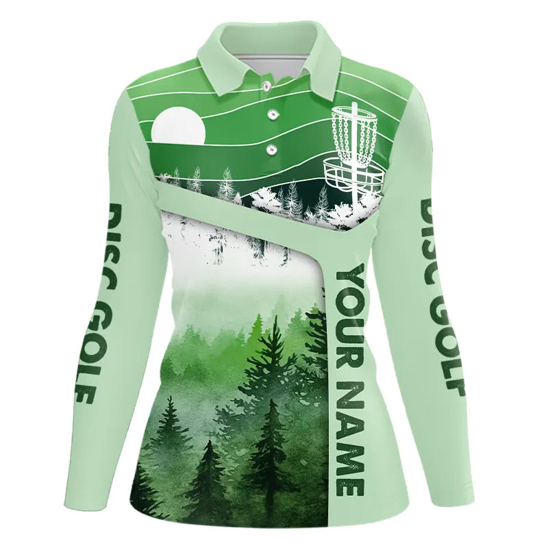 Mint Green Forest Retro Disc golf polo shirts custom disc golf jerseys, disc golf apparel