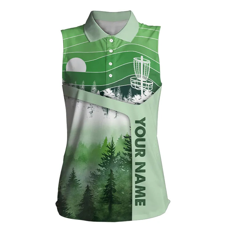 Mint Green Forest Retro Disc golf sleeveless polo shirt custom disc golf apparel