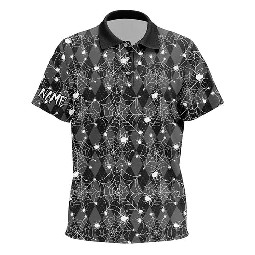 Black argyle spider web pattern golf polo shirts custom funny halloween golf clothes