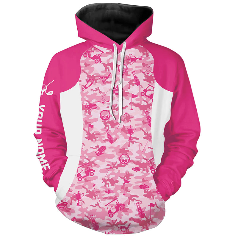 White and pink camo pattern custom name Golf Hoodies, golf outfit