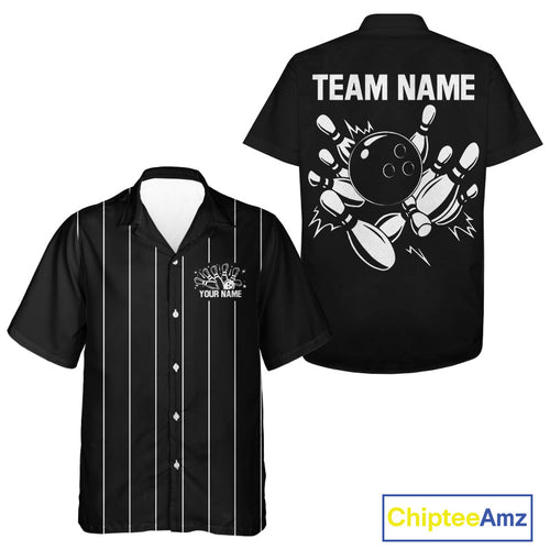 Black and White Plaid Bowling Hawaiian Shirt Custom Bowling Team Uniform Button Up Shirt
