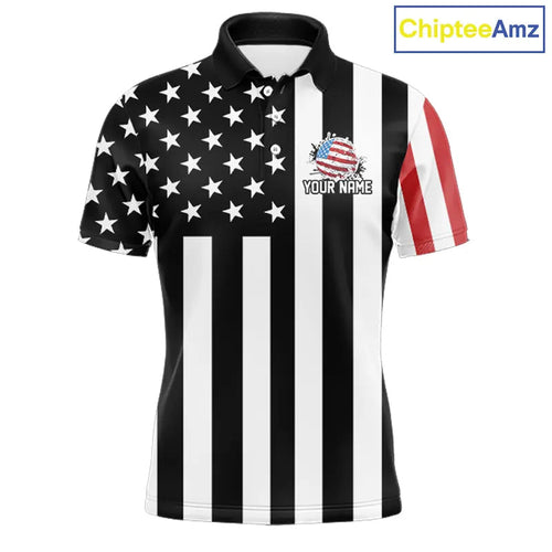 's golf polo shirts custom Red, white and black American flag golf tops, best golf gifts