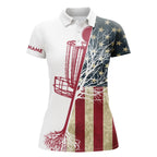 disc golf polo shirt custom vintage American flag disc golf basket, disc golf shirts