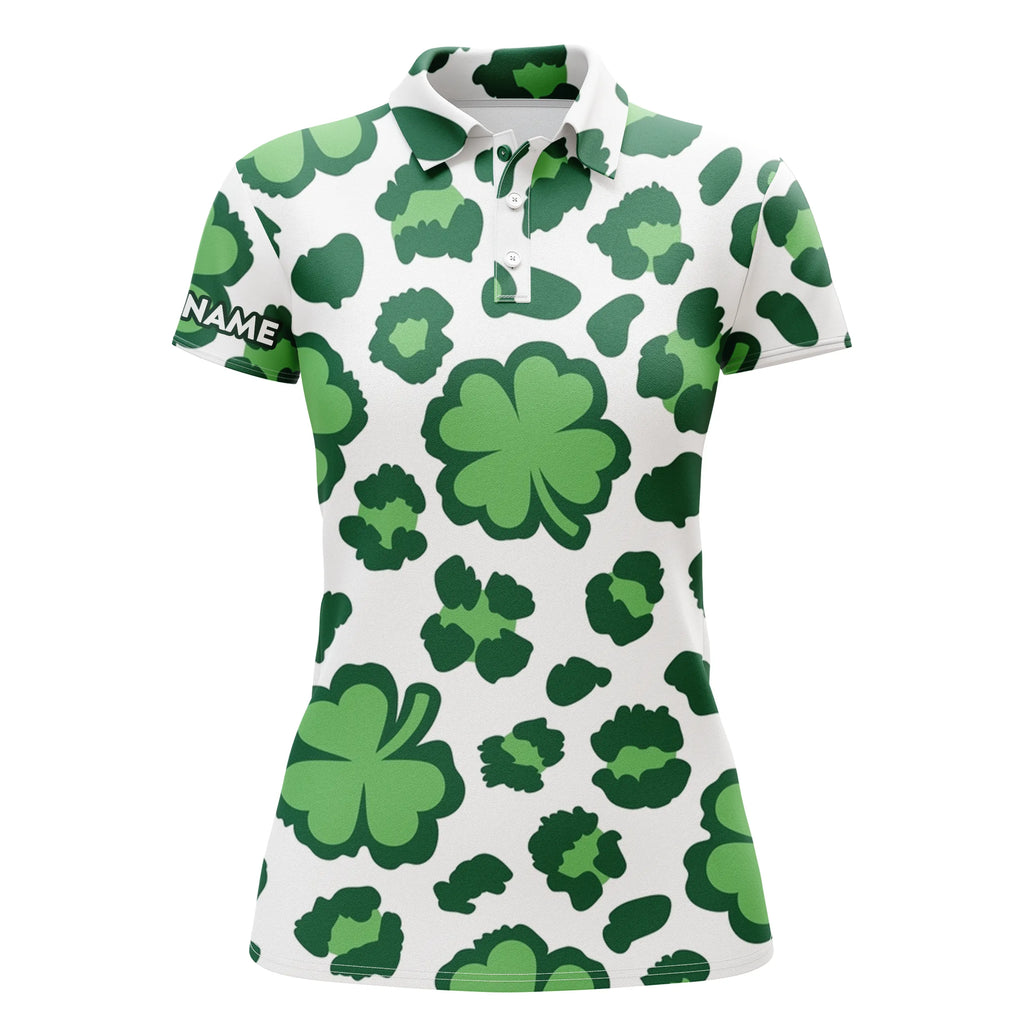 Funny golf polo shirt clover and leopard pattern St. Patrick's Day custom name golfing gifts