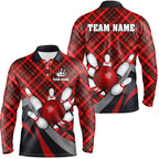 Red Plaid Christmas pattern Bowling shirts Custom Team Bowling Jerseys Xmas Gift For Bowlers