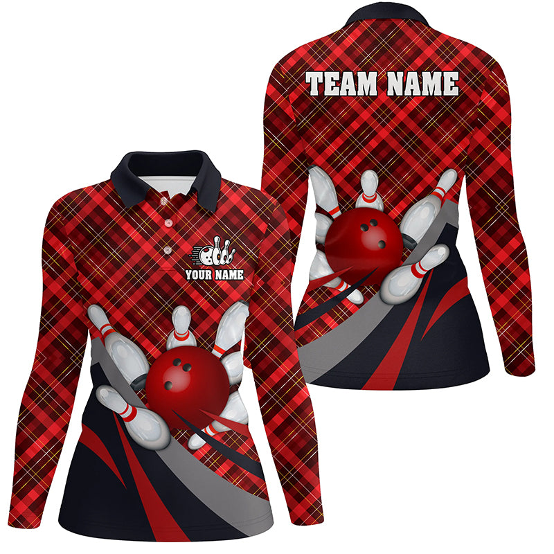 Red Plaid Christmas pattern Bowling shirts Custom Team Bowling Jerseys Xmas Gift For Bowlers