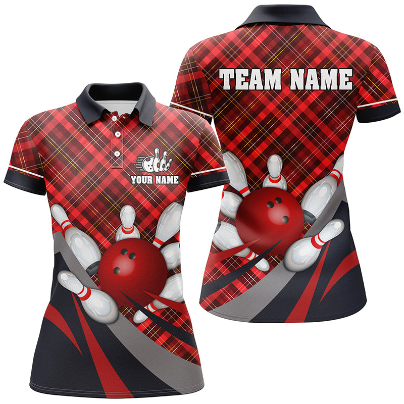 Red Plaid Christmas pattern Bowling shirts Custom Team Bowling Jerseys Xmas Gift For Bowlers
