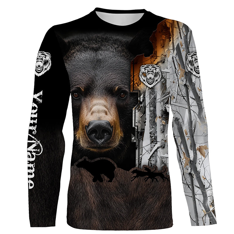 Black bear hunting dog winter camo Customize 3D All Over Printed Shirts Personalized hunting apparel