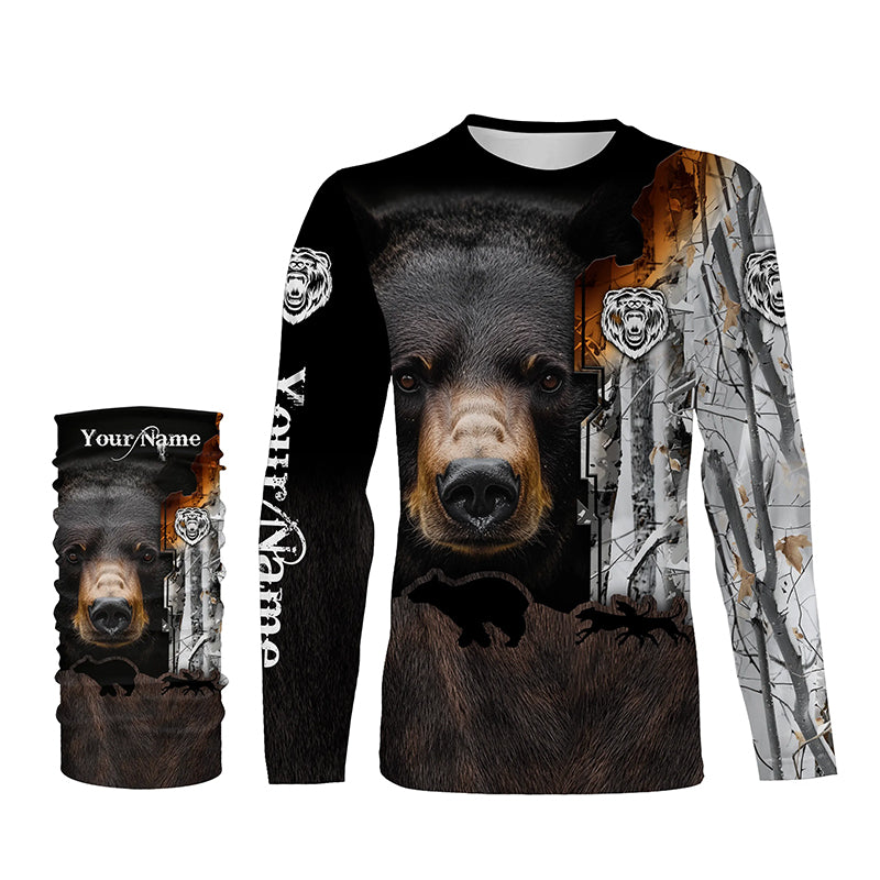 Black bear hunting dog winter camo Customize 3D All Over Printed Shirts Personalized hunting apparel